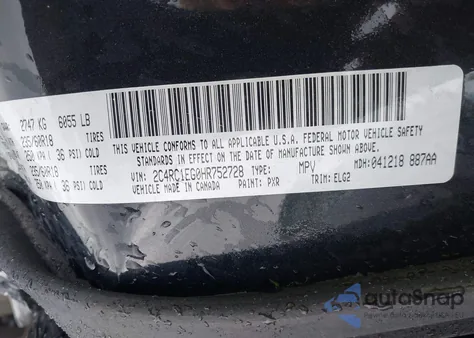 2017 Chrysler Pacifica Touring-L Plus z USA, uszkodzony, nr VIN 2C4RC1EG0HR752728